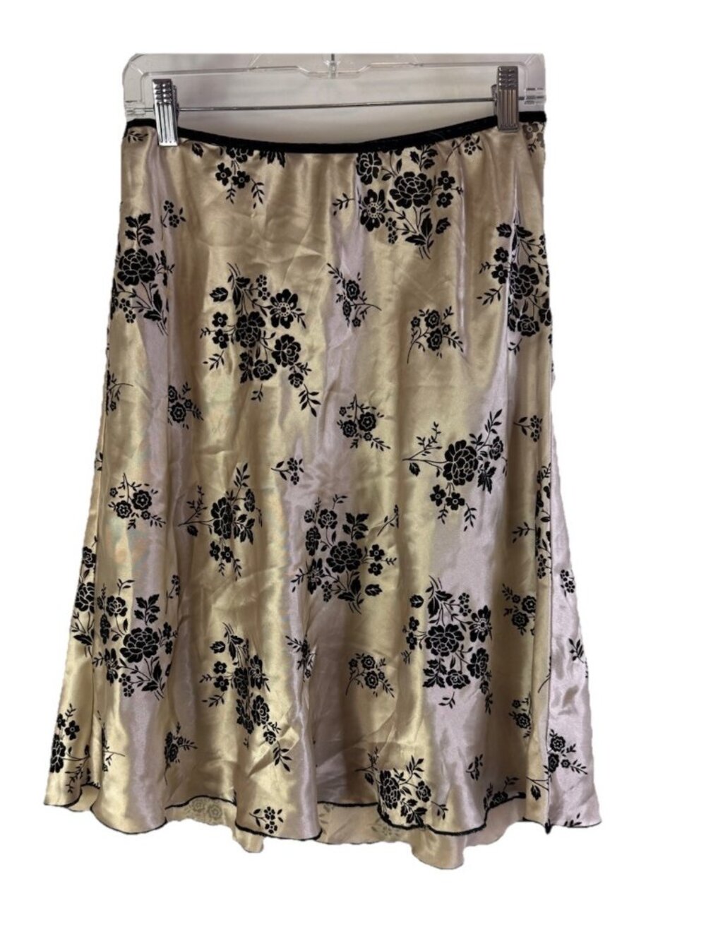 Vintage Y2K Fairy Goth Skirt Satin Floral Burn Out Dainty Flowy US